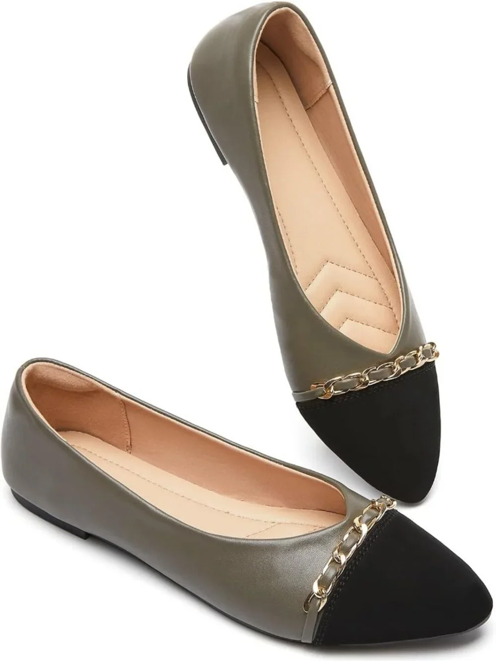 Women's Grey Crimping Faux Suede Ballet Flat Pointed Toe Comfortable Dress Shoes